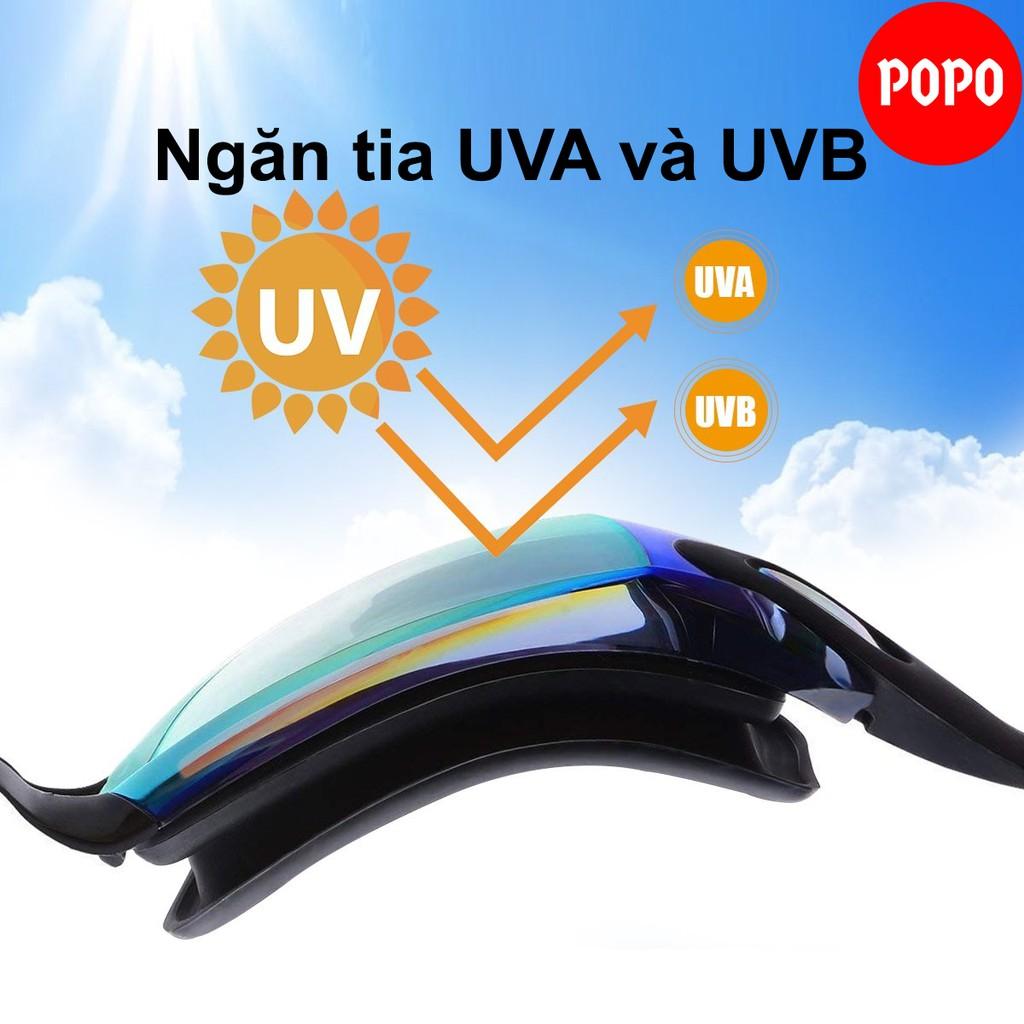 Combo Kính bơi tráng gương Mũ bơi Bịt tai kẹp mũi POPO 2360 mắt kính bơi thể thao cản tia UV, hạn chế sương mờ