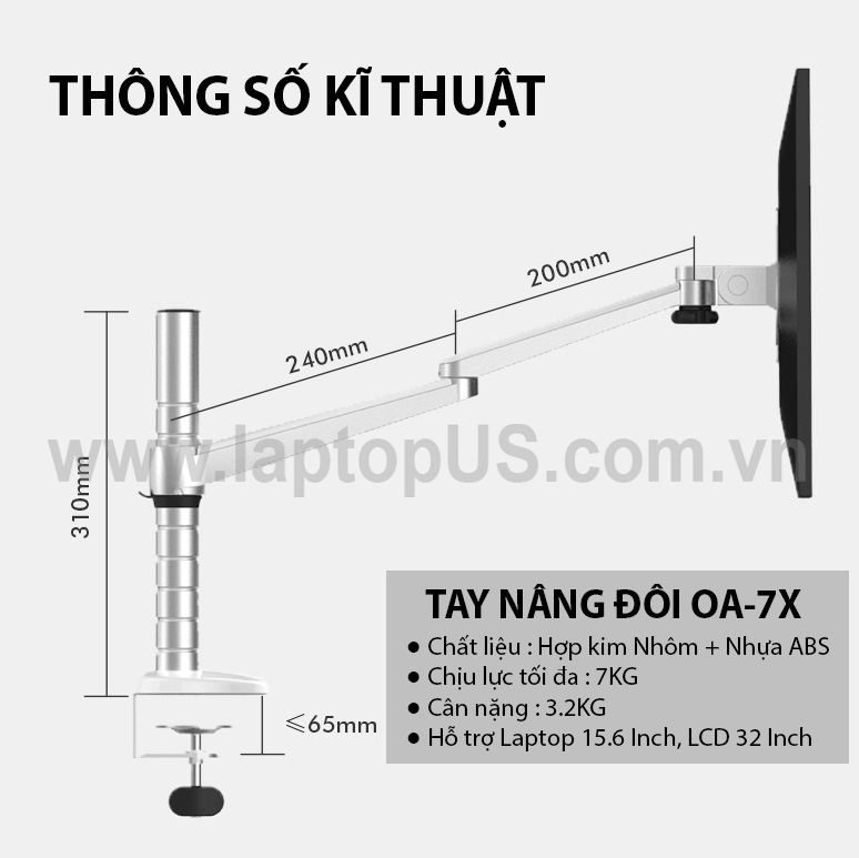 OA-7X Giá Treo Đôi Màn Hình Và Laptop Hợp Kim Nhôm Phân Khúc Cao Cấp