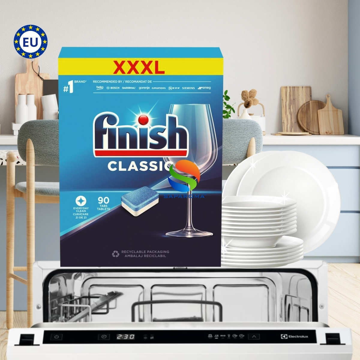 Hình ảnh Viên rửa bát Finish Classic 90 viên, viên rửa cao cấp chuyên dùng cho máy rửa bát, nhập khẩu chính hãng