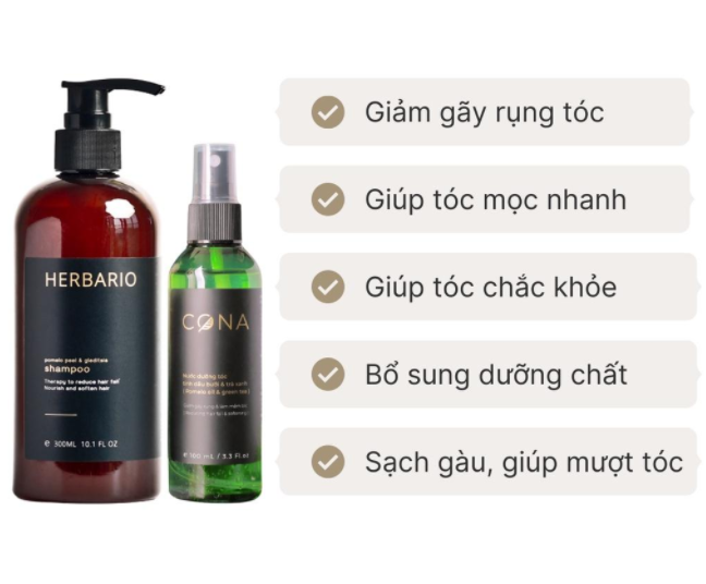 Combo dầu gội bưởi bồ kết herbario 300ml + nước xịt dưỡng tóc bưởi cona 100ml giúp tóc mọc nhanh chắc khỏe giảm gãy rụng