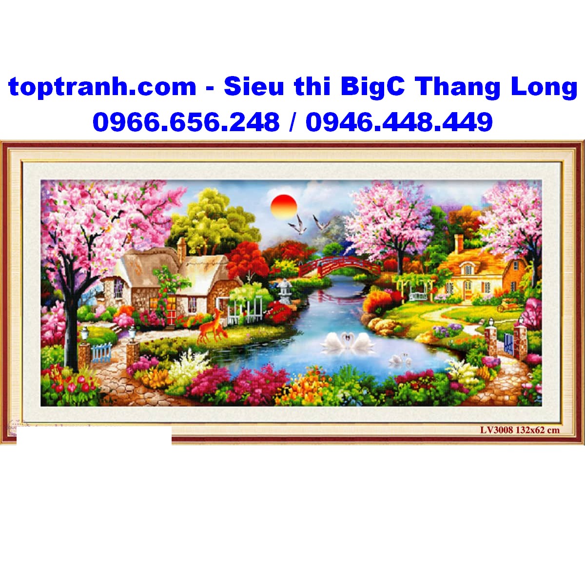 Tranh thêu chữ thập ngôi nhà hạnh phúc, mùa xuân ấm áp LV3008 132x62 cm chưa thêu