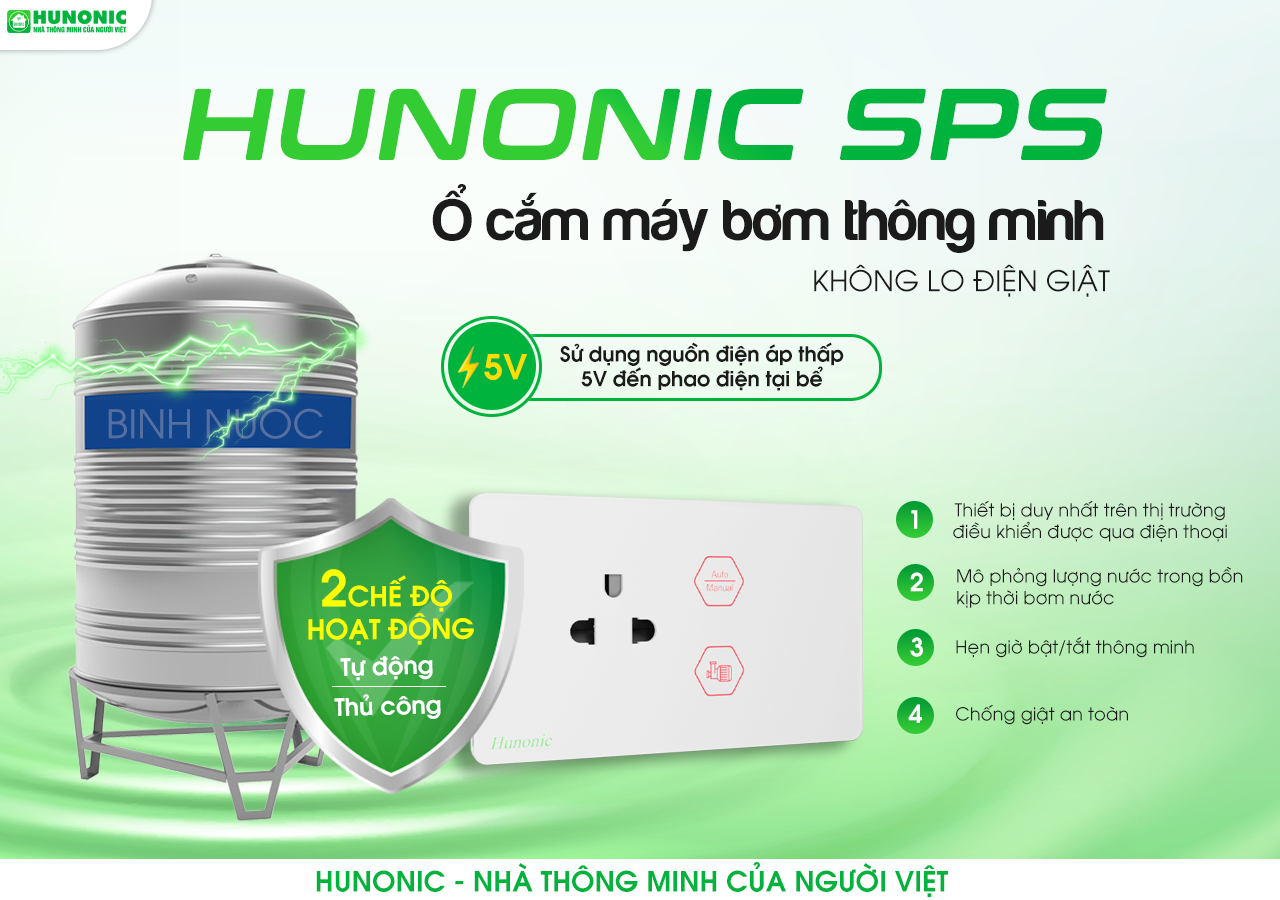 Ổ Cắm Máy Bơm Chống Giật An Toàn Hunonic SPS