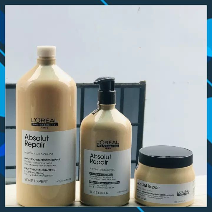 Dầu hấp ủ L'ORÉAL Serie Expert Gold Quinoa + Protein Absolut Repair Golden Masque Diêm mạch vàng phục hồi tóc hư tổn - 500ml -