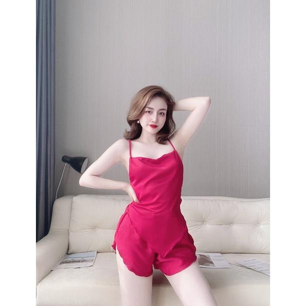 Đồ ngủ sexy gợi cảm, bộ ngủ nữ, đồ ngủ lụa satin loại 1 dây cột lưng mềm mịn mát