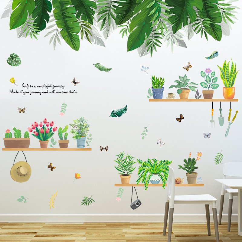 Decal dán tường chậu cây lá xanh nhiệt đới tươi mát