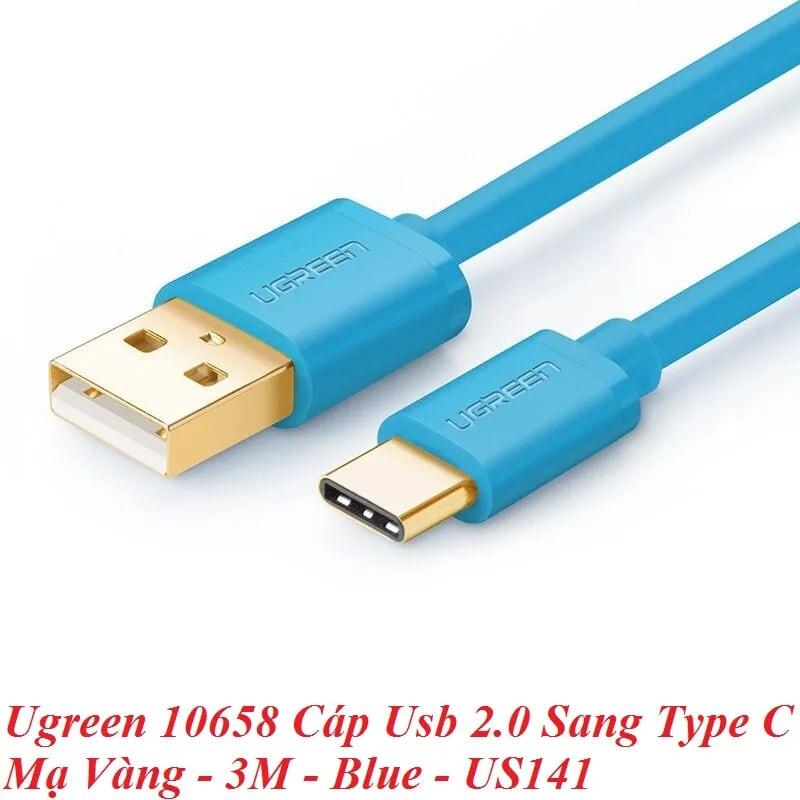 Ugreen UG10658US141TK 3M Màu xanh dương Cáp Usb 2.0 Sang Type C mạ vàng - HÀNG CHÍNH HÃNG