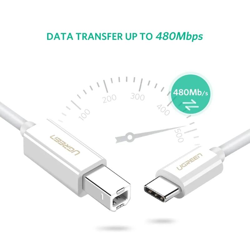 Ugreen UG40417US241TK 1.5M màu trắng Dây USB-C sang cáp máy in - HÀNG CHÍNH HÃNG