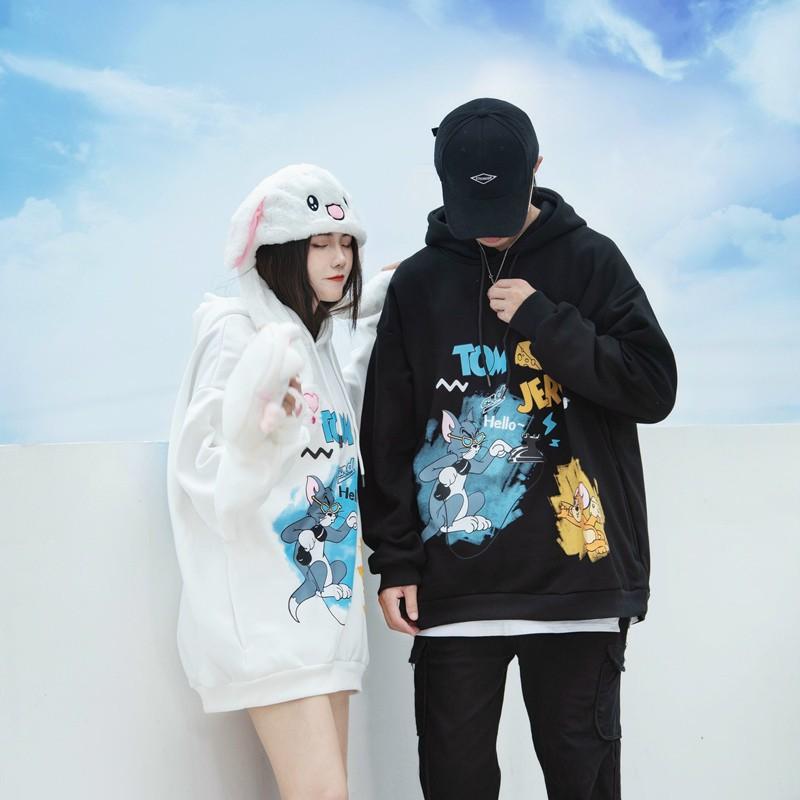 Áo hoodie sweater Tom and Jerry nỉ bông cotton hình in sắc nét form rộng unisex - Hany Shop