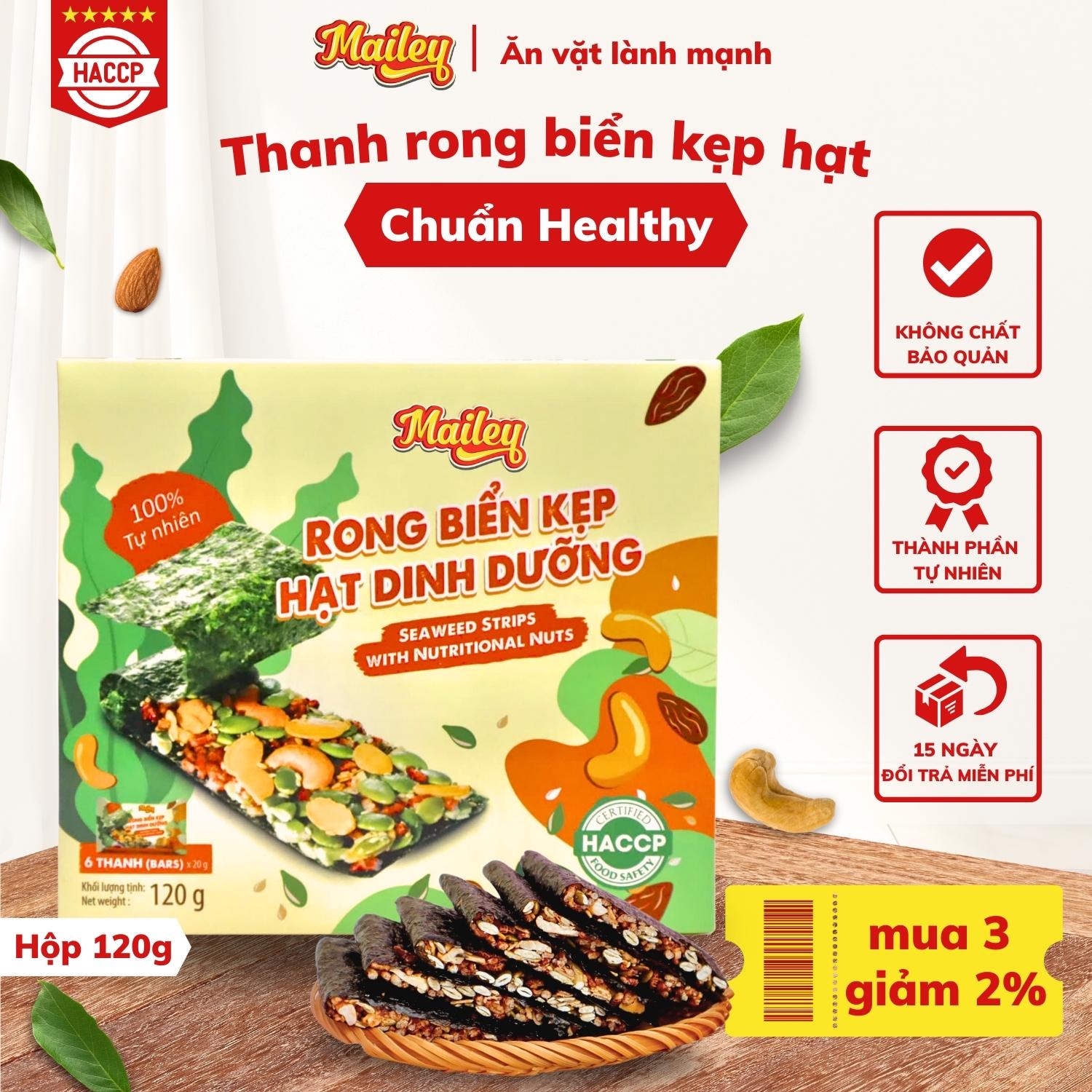 Rong biển kẹp hạt dinh dưỡng Mailey Hộp 120g - hỗ trợ ăn kiêng giảm cân, bánh ngũ cốc dinh dưỡng