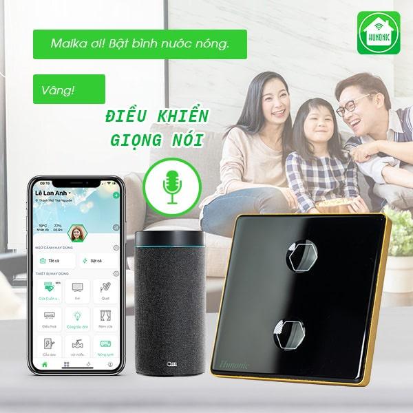 Công Tắc Cảm Ứng Hunonic Premium Hình Vuông Viền Vàng, Công Tắc Thông Minh Wifi Điều Khiển Từ Xa Bằng Điện Thoại