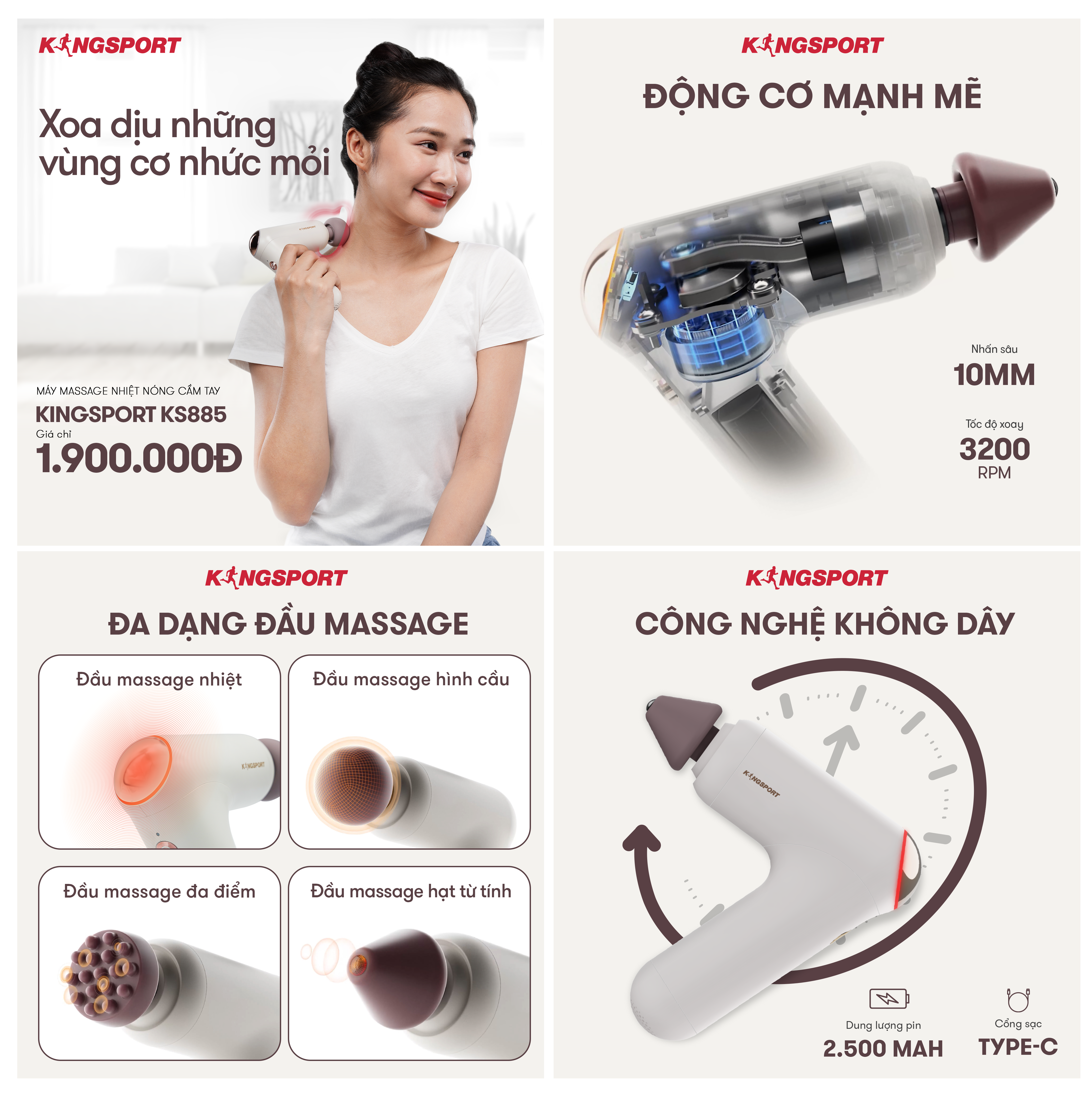 MÁY MASSAGE NHIỆT NÓNG CẦM TAY KINGSPORT KS885