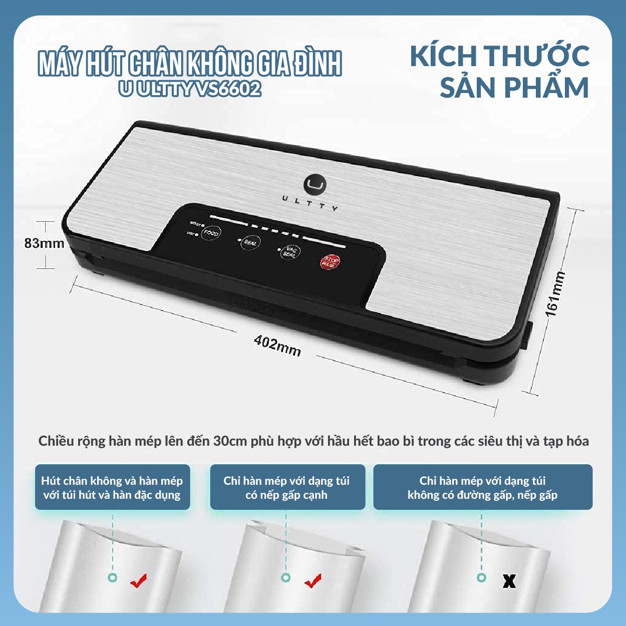 Máy Hút Chân Không Thực Phẩm ULTTY VS6602 Dành Cho Gia Đình, Hiệu Suất Hút Cao, Thời Gian Hút Chỉ 8 - 10s - Hàng Chính Hãng