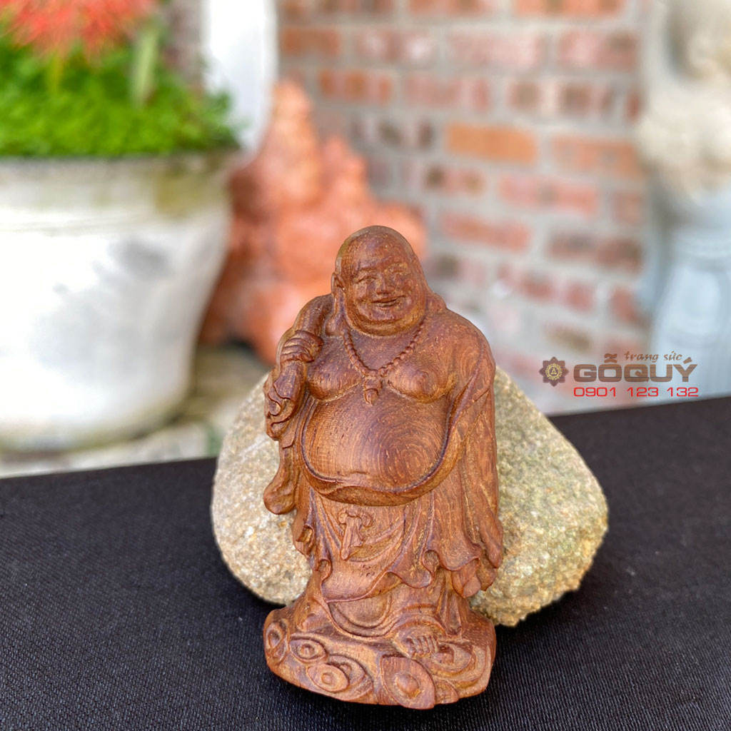 Mặt dây chuyền Phật Di Lặc đứng gỗ trắc