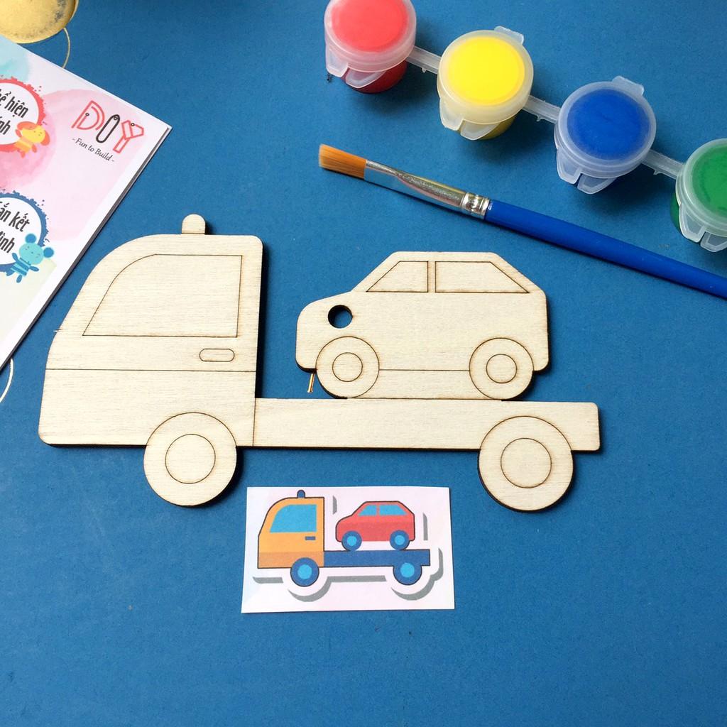 Set Tô Màu Gỗ tặng kèm dây treo chủ đề Động Vật và phương tiện giao thông
