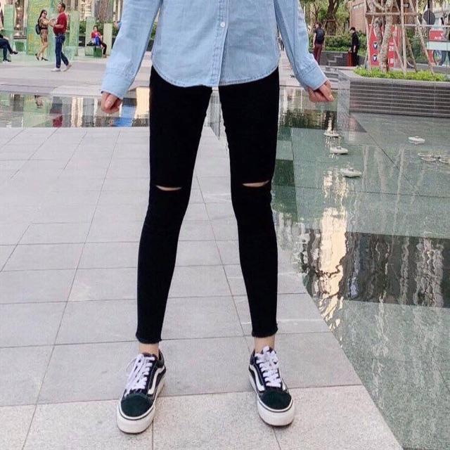 Quần jeans skinny đen rách - clip chính chủ