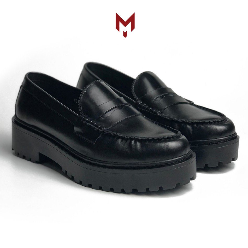 Giày tây lười Penny Loafer MAD Chunky Black & White công sở da bò cao cấp phong cách cá tính thời trang