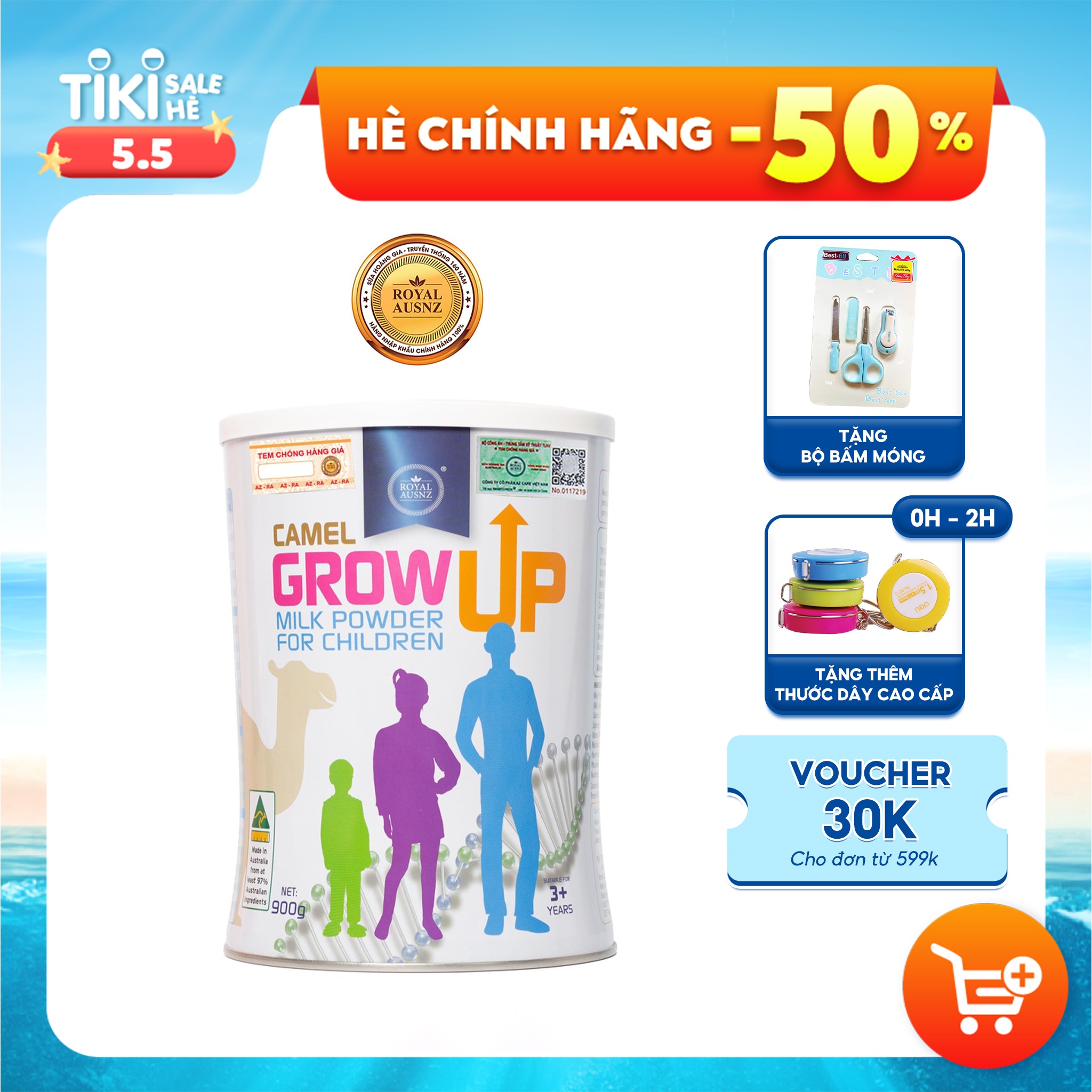 Sữa Tăng Chiều Cao Cho Bé ROYAL AUSNZ Camel Grow Up Milk Powder Cho Trẻ Từ 3 Tuổi hộp 900g