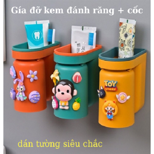 Kệ để bàn chải kem đánh răng dán tường, kệ nhà tắm để ly kèm sticker, Giá treo để bàn chải đánh răng siêu dính ,Cốc Để Bàn Chải Và Kem Đánh Răng, Dao cạo râu