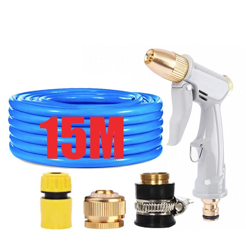 Bộ dây vòi xịt nước tưới cây rửa xe,tăng áp 3 lần, loại 15m (cút nhựa nối đồng nhựa) 206846