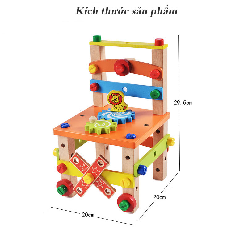 Bộ Đồ Chơi Lắp Ghép, Xếp Hình Ghế Gỗ Kỹ Thuật Lắp Ráp Xây Dựng Cho Bé - Tặng Kèm 01 Tranh Ghép Bằng Gỗ