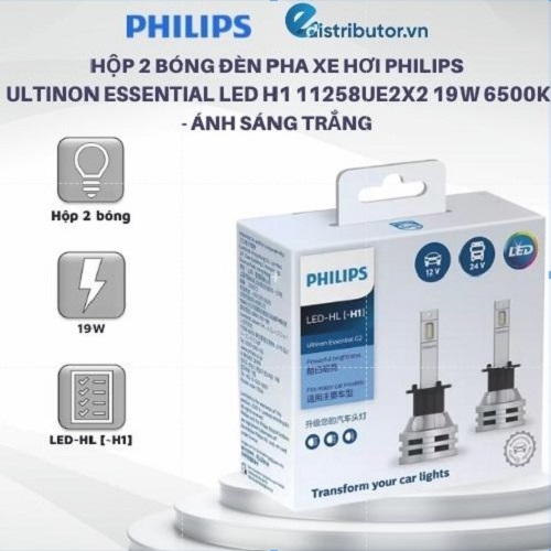 Hộp 2 Bóng Đèn Pha Xe Hơi Philips Ultinon Essential LED H1 11258UE2X2 19W 6500K - Ánh Sáng Trắng
