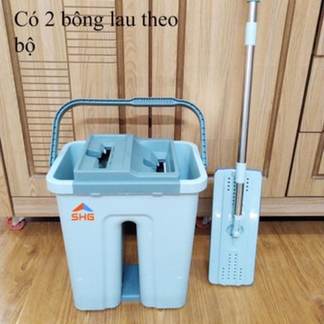 TẶNG 6 miếng dẻ thay thế)Chổi Lau Nhà Tự Vắt Thông Minh Kèm Theo Thùng