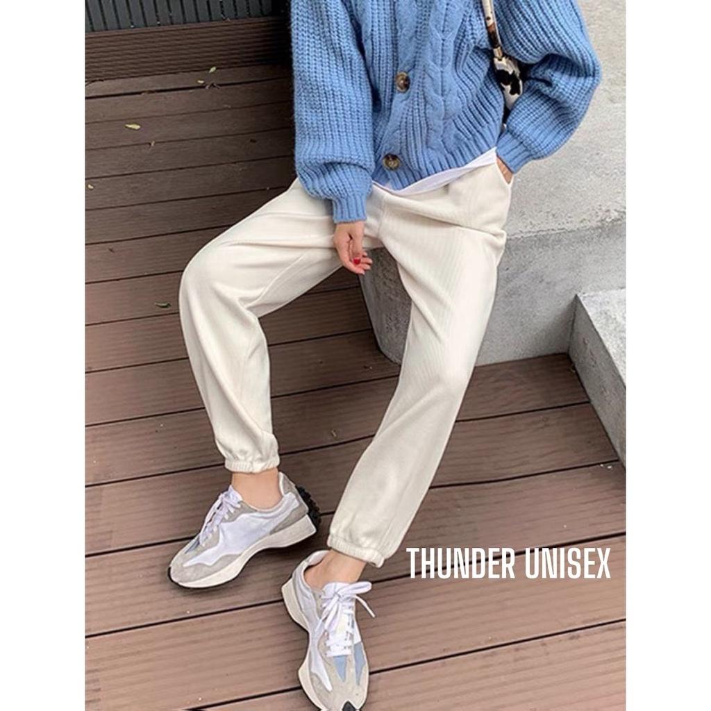 Quần Jogger Nam Nữ Form Ống Rộng Bo Gấu Vải Nỉ Thun Gân Mịn Mềm Mát Quần Thể Thao THUNDER UNISEX