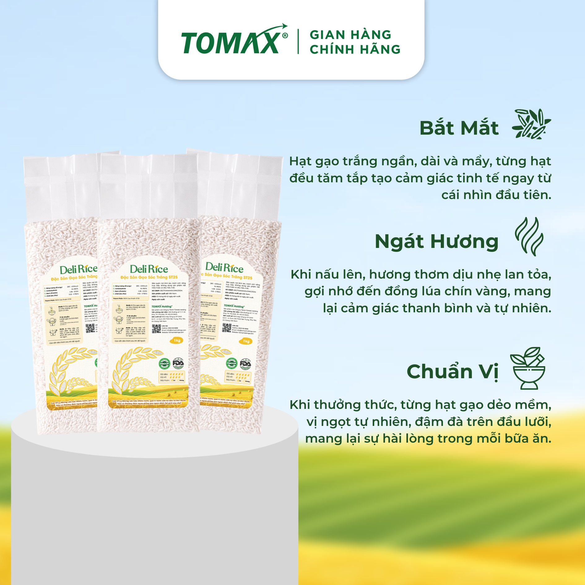 Gạo Đặc Sản ST25 TOMAX (1kg) thượng hạng, dẻo thơm