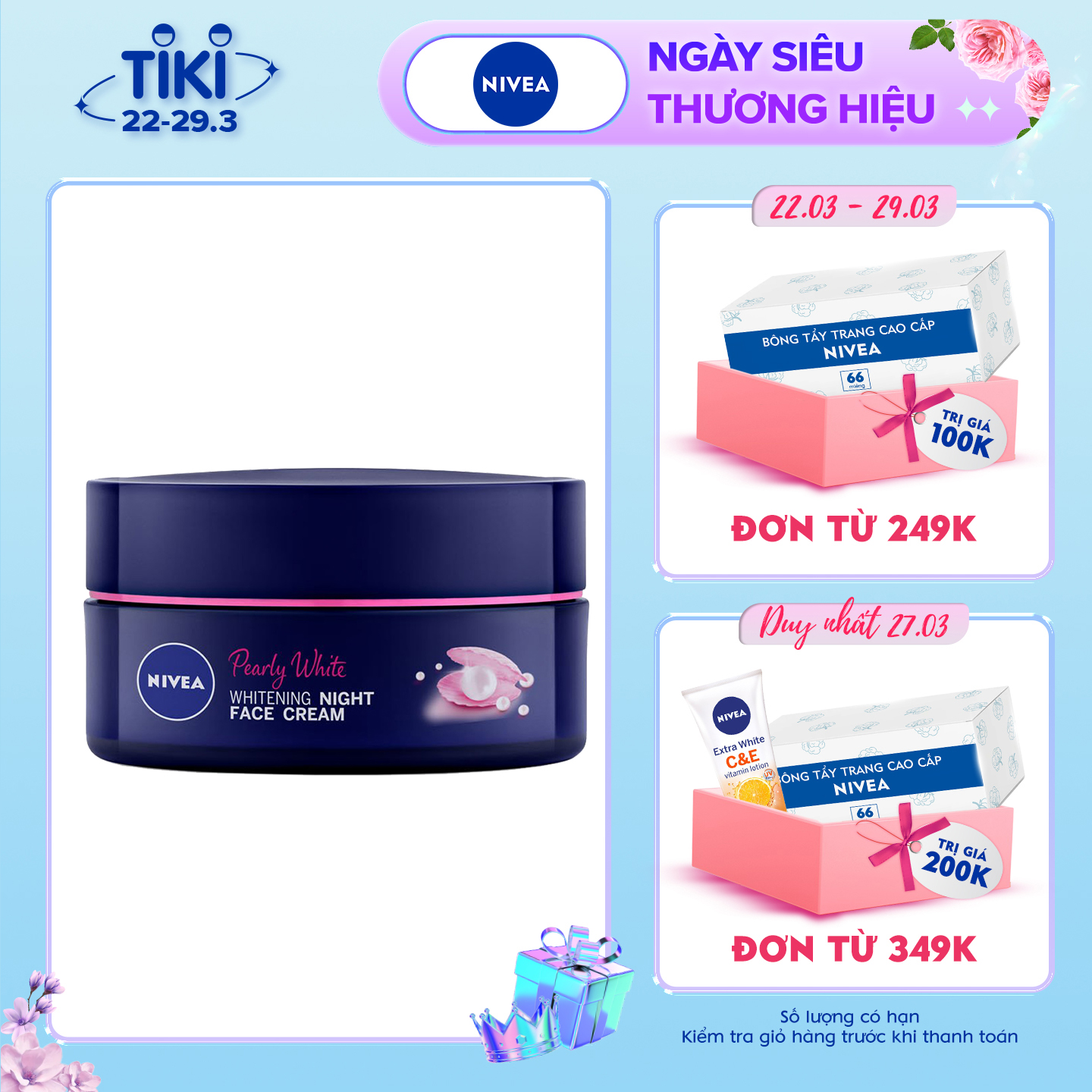 Kem Dưỡng Nivea Ngọc Trai Làm Sáng Da Ban Đêm 50ml 5 in 1 Pearl Filler Pearl White Night Face Cream - 86740