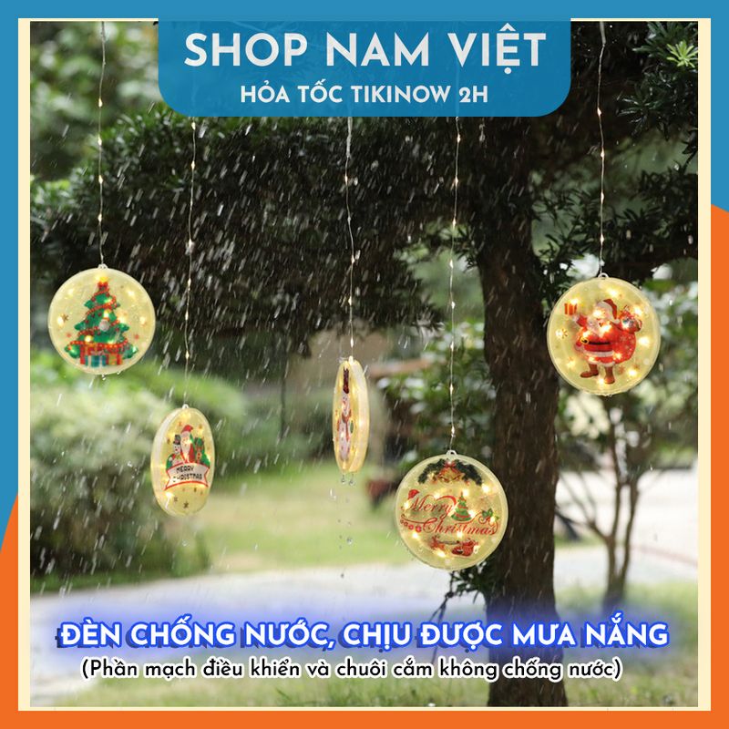 Dây Led Rèm Treo Trang Trí Giáng Sinh 8 Dĩa Tròn Chống Nước Trang Trí Ngoài Trời