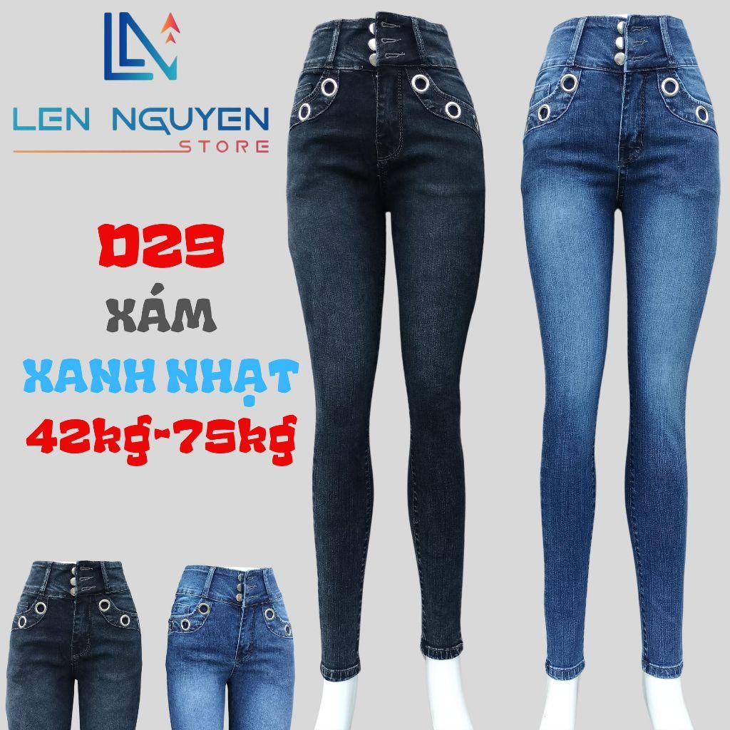 D29_Quần jean nữ, dài, lưng cao, quần bò nữ dáng ôm, quần rin nữ có big size, cho 42kg đến 75kg,LEN NGUYEN STORE - Xám