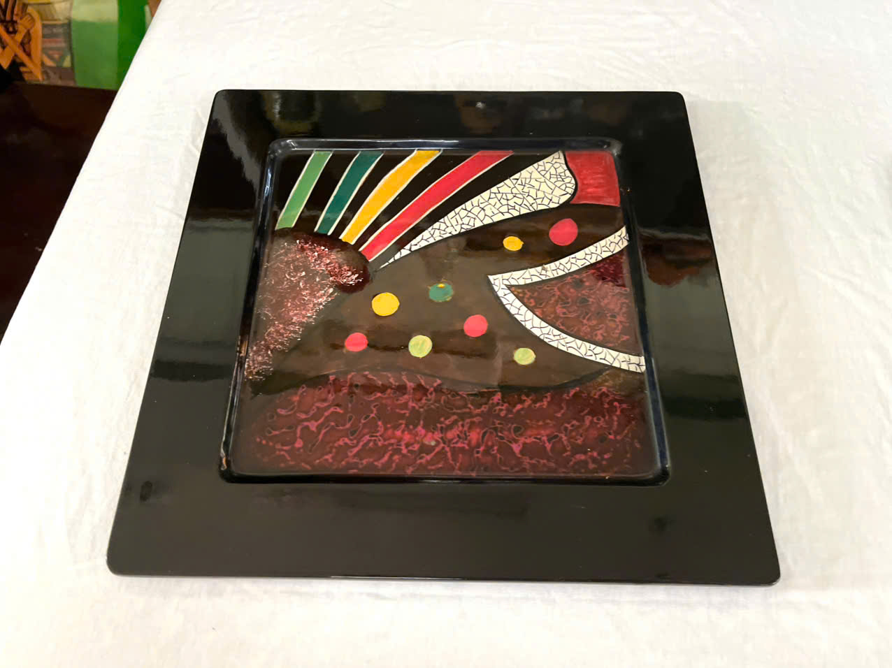 Dĩa sơn mài cao cấp Thanh Bình Lê cẩn trứng đẹp, hàng xuất khẩu 30x30 cm