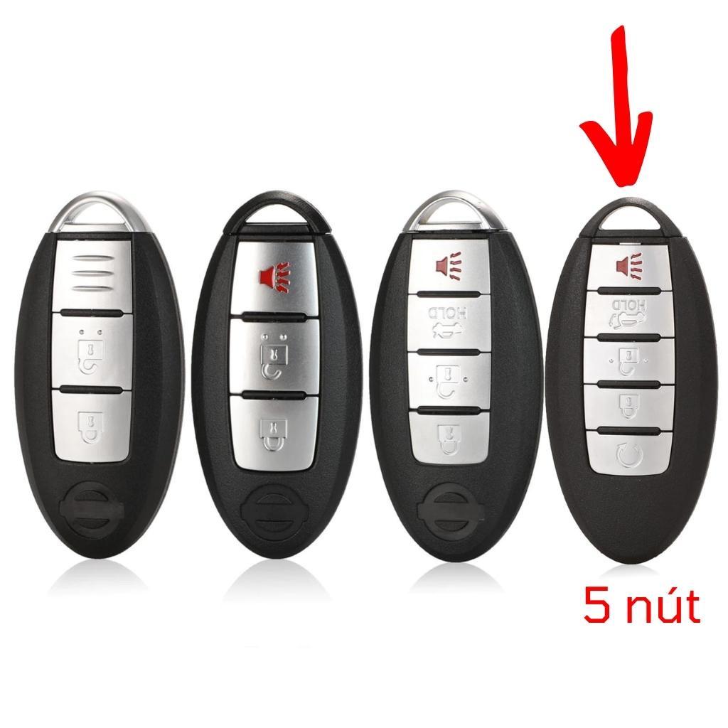 Bao da dành cho móc khoá bọc ốp chìa khóa xe ô tô Nissan Teana chìa thông minh 5 nút bấm, da bò, nhiều màu Nissan9B
