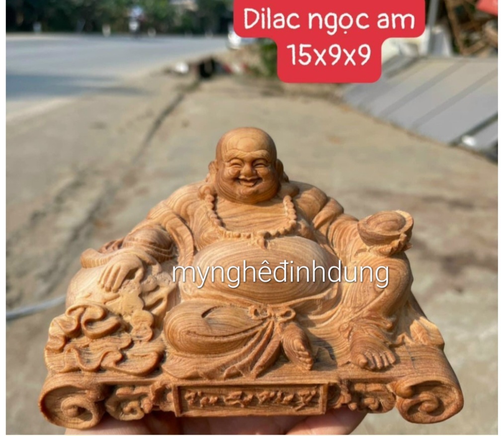 Tượng phật di lặc mini để ôtô ,bàn làm việc ,bàn học ...bằng gỗ ngọc am thơm nức kt 15×9×9cm