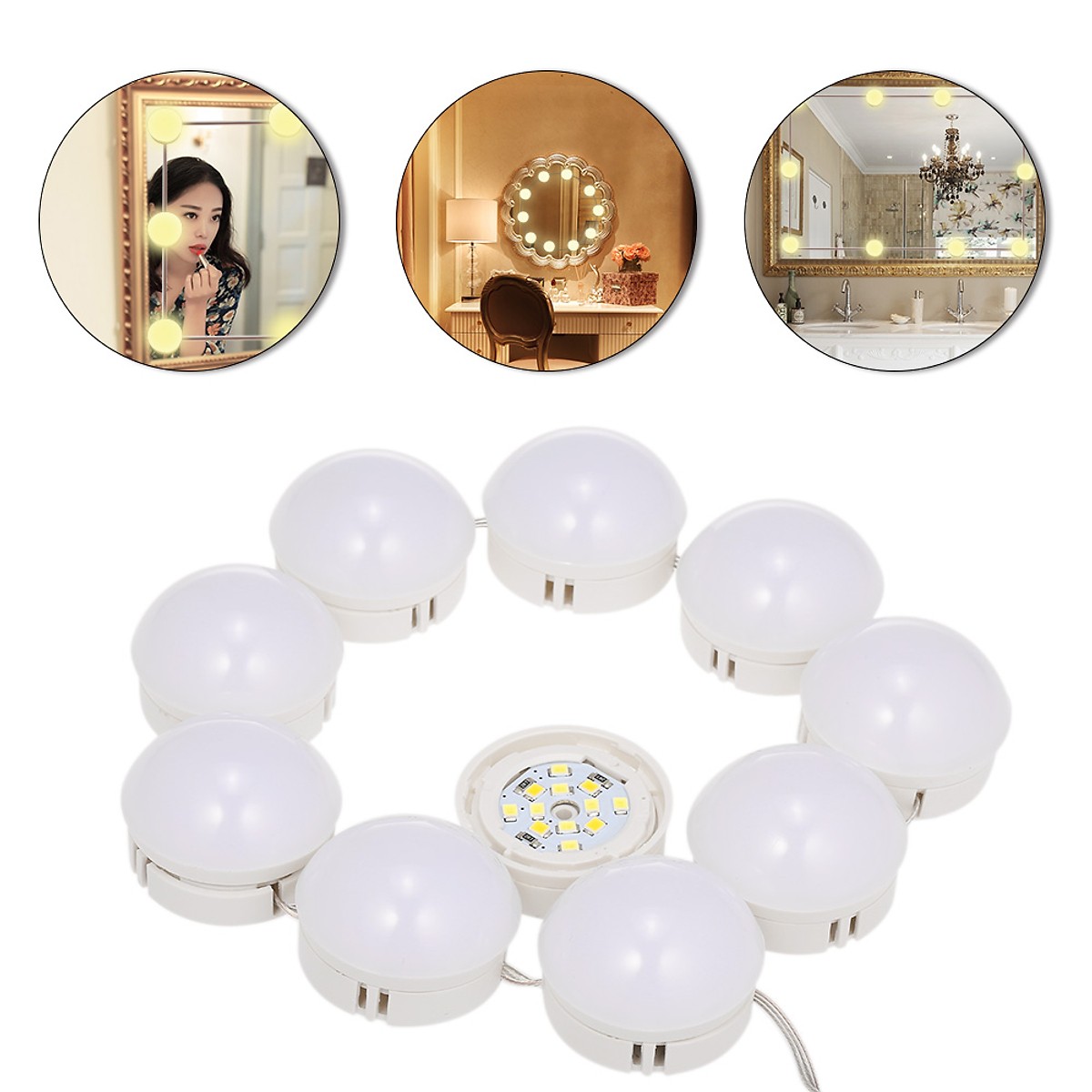 Bộ dây 10 bóng đèn led tròn màu gắn gương trang điểm sang trọng