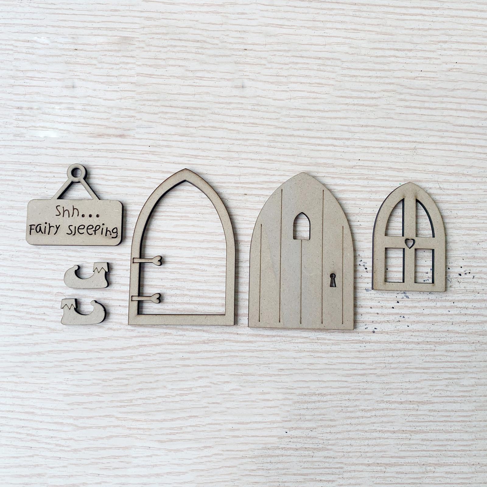 Wooden Miniature Fairy Gnome Window Home Door for Fairy Garden Accessories