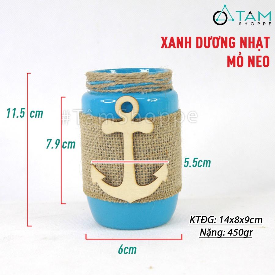 Lọ thủy tinh DIY phong cách biển bố ren phụ kiện gỗ CTT-05