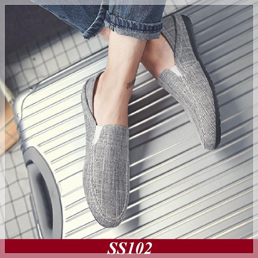 Giày lười nam Giày Nam Shop giày nam Giày đẹp Giày Vải Màu Xám Đậm SS102