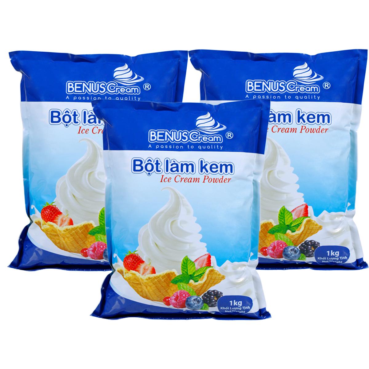 ComBo 3kg Bột Làm Kem Tươi Hương Vani -  kem vani 3gói túi 1kg BENUSCream