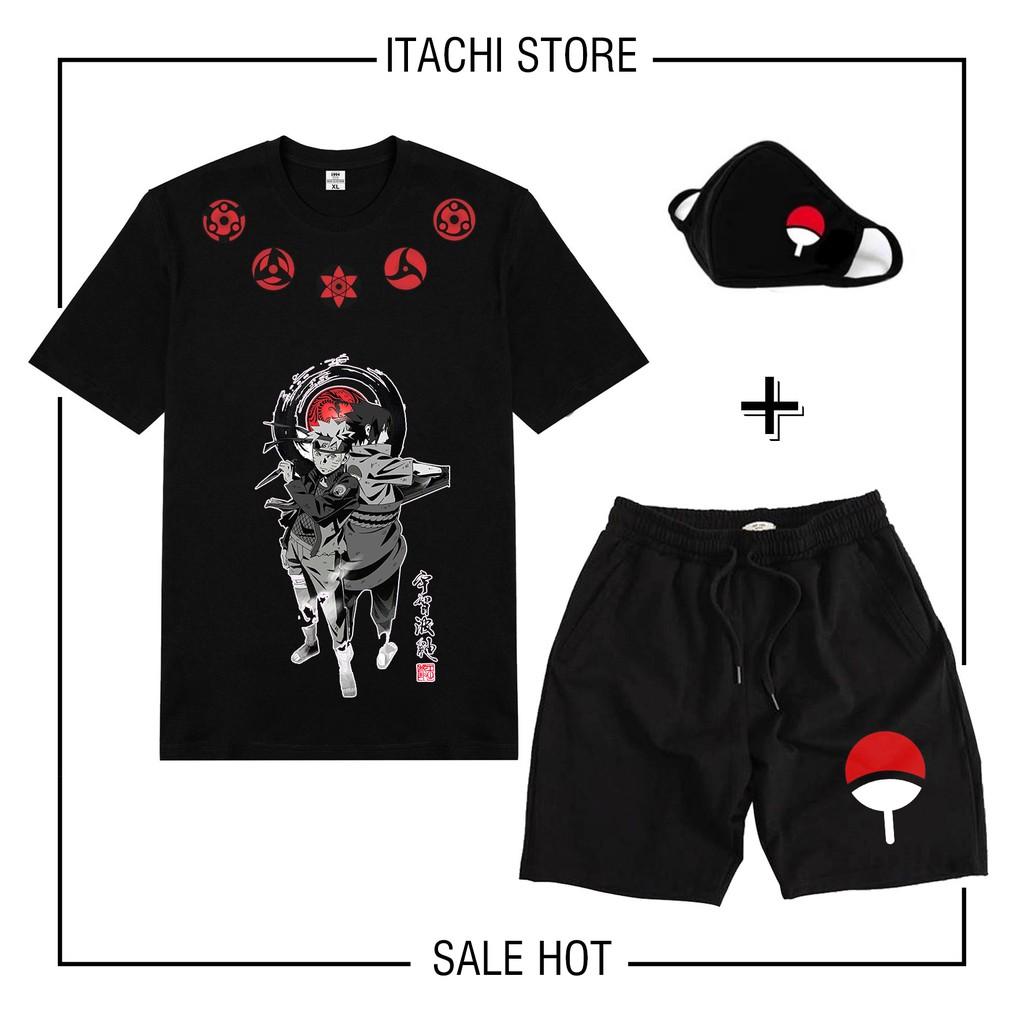 HOT Combo Áo thun Sasuke NAruto Itachi + quấn Short + KT Uchiha gia TOT