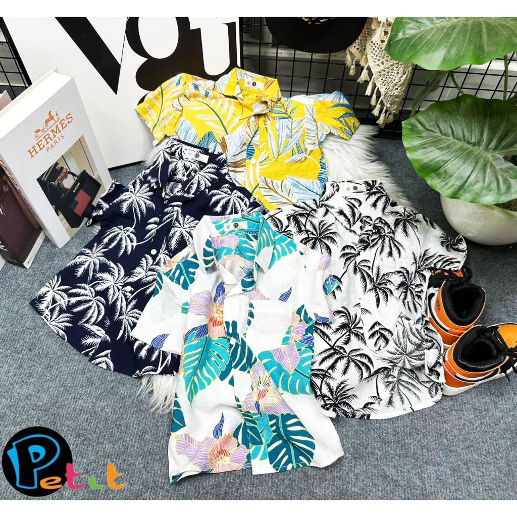 Áo sơ mi cho bé trai hoa lá phong cách hawai du lịch đẹp size 10-35kg chất vải mềm mát