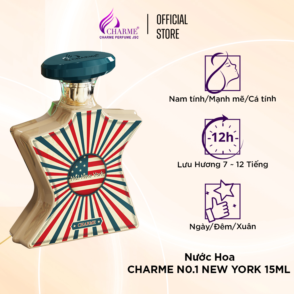 Nước hoa unisex cao cấp, Charme N0.1 NewYork, kết hợp gợi cảm, mùi hương gỗ và hương cay nồng, 15ml
