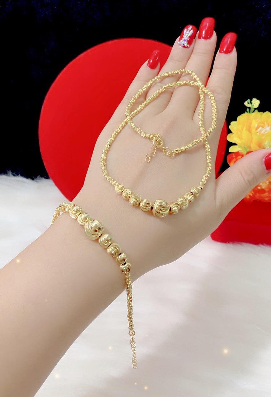 Combo dây chuyền lắc tay bi mạ 18k cao cấp E692