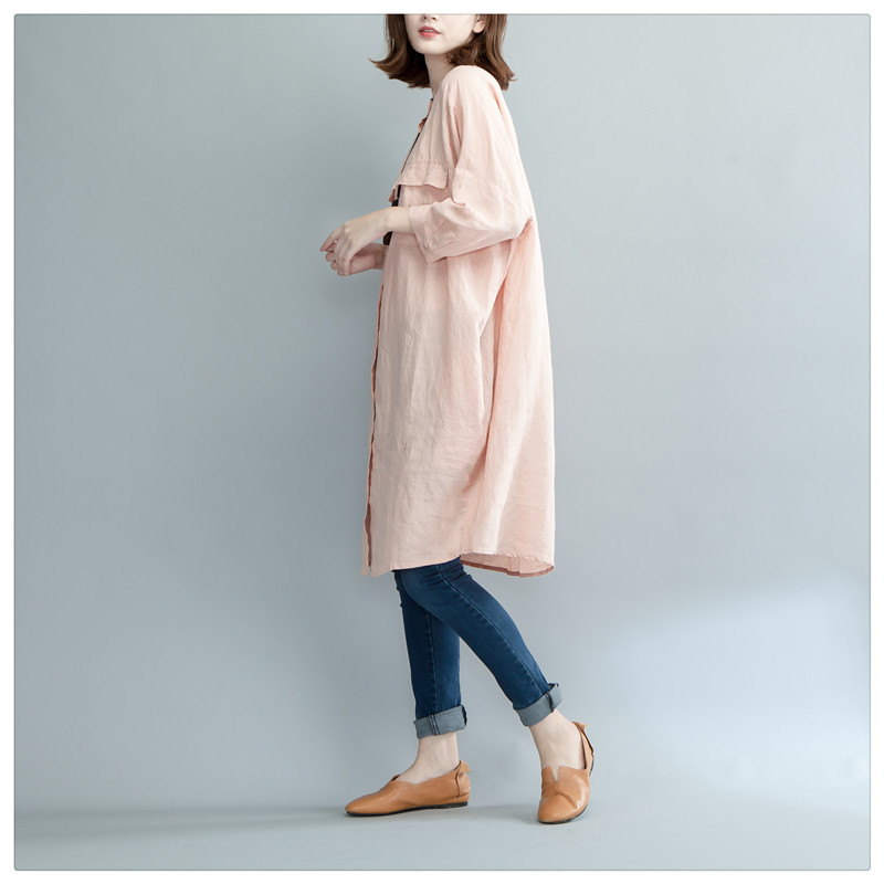 Đầm suông sơ mi cổ trụ 2 túi hộp, thời trang phong cách Hàn