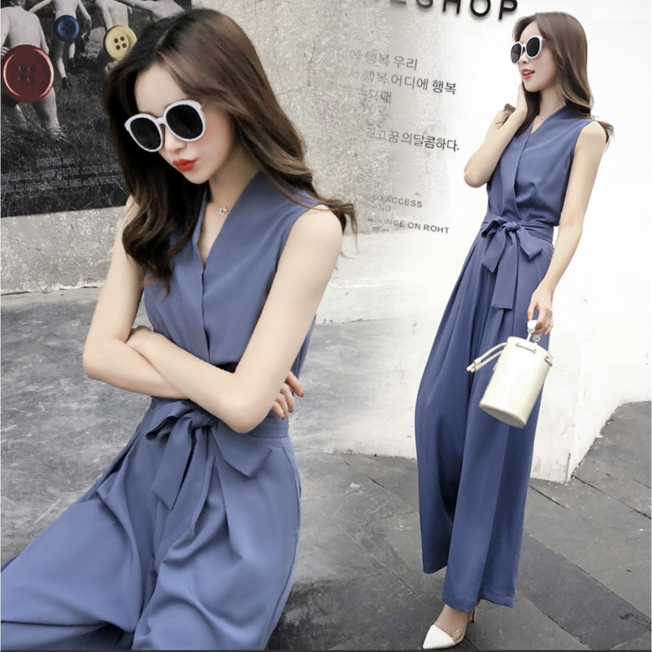 Bộ jumpsuit nữ/ đần/váy sang chảnh hot mùa hè 2021 màu xanh