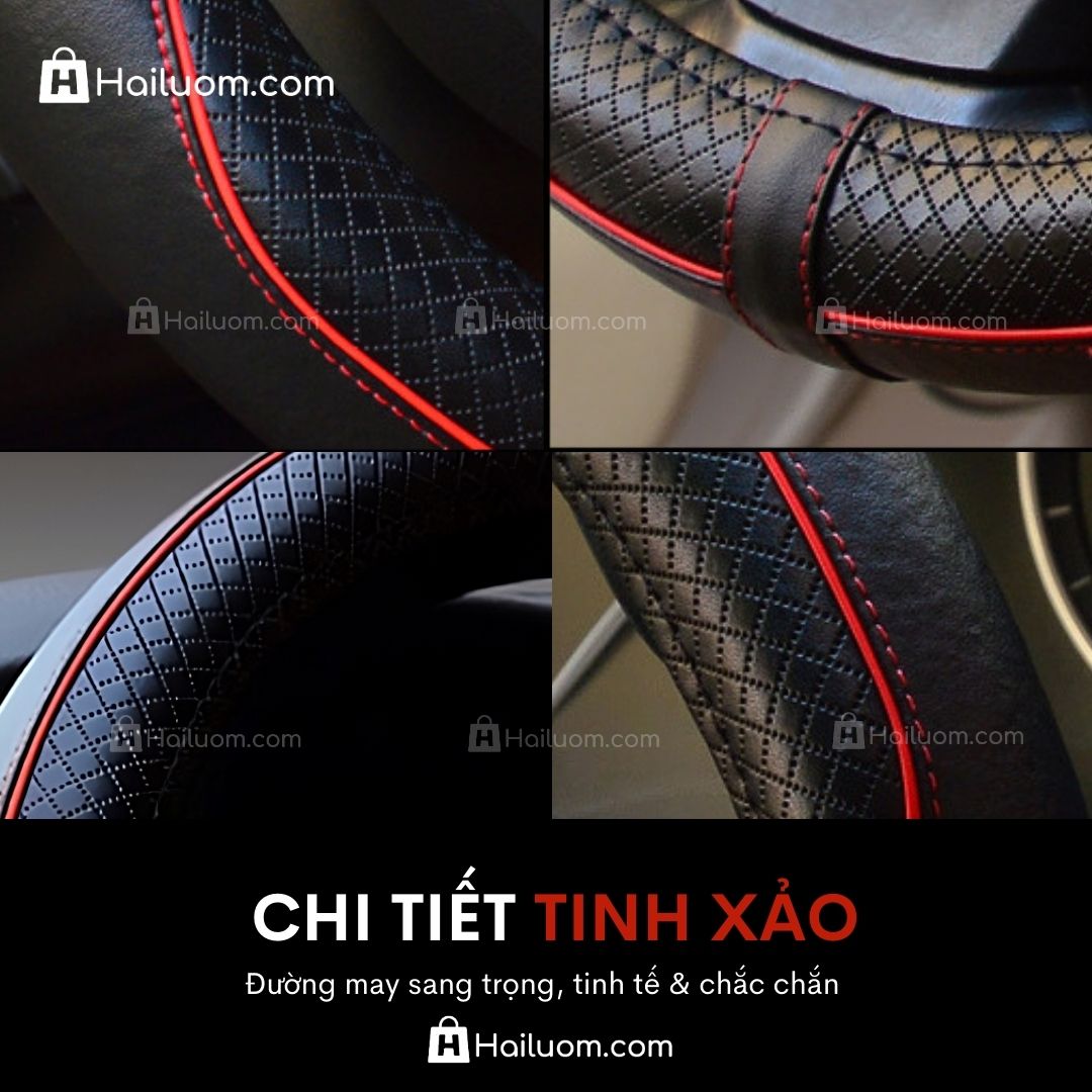 Bọc Vô Lăng ô tô cho KIA SORENTO Da Thật Cao Cấp - Màu Đen Chỉ Đỏ