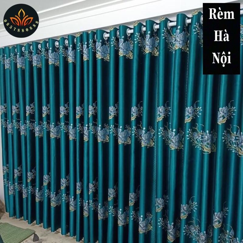 Rèm cửa màu xanh, rèm hoa văn cao tối đa 2,75m ( hỗ trợ cắt ngắn theo yêu cầu)