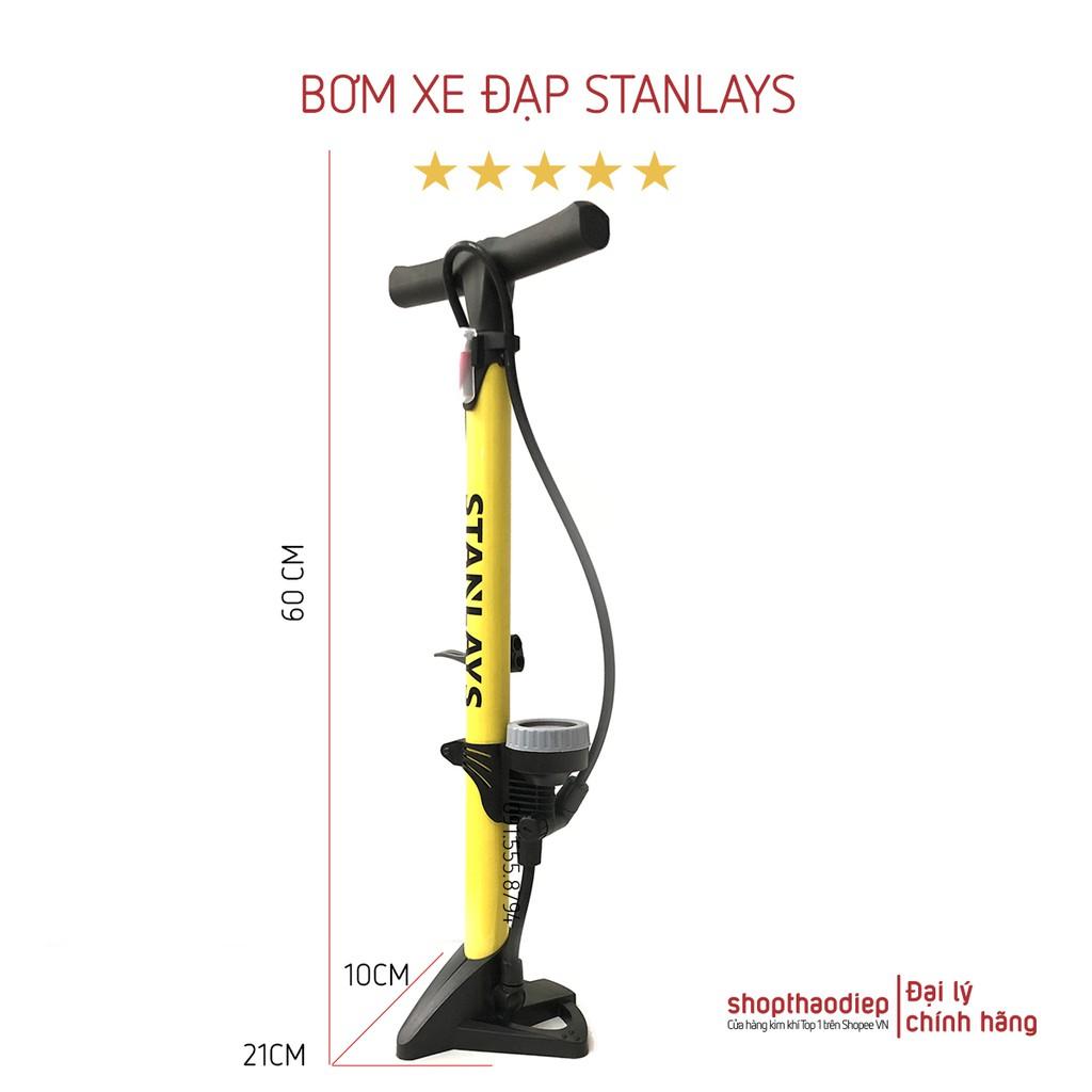 Bơm Chân Xe Đạp Xe Máy Có Đồng Hồ Đo Áp Suất Lốp Chân Gập Gọn Dài 60cm STANLAYS