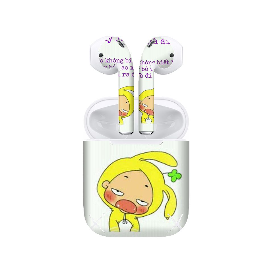 Miếng dán skin chống bẩn cho tai nghe AirPods in hình bỏ điện thoại xuống - fun019 (bản không dây 1 và 2)