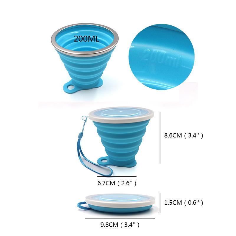 Cốc có thể gập lại, cốc silicon có thể gập lại với khóa di động có thể tái sử dụng cho các chuyến đi bộ ngoài trời, cắm trại, đi bộ đường dài ngoài trời